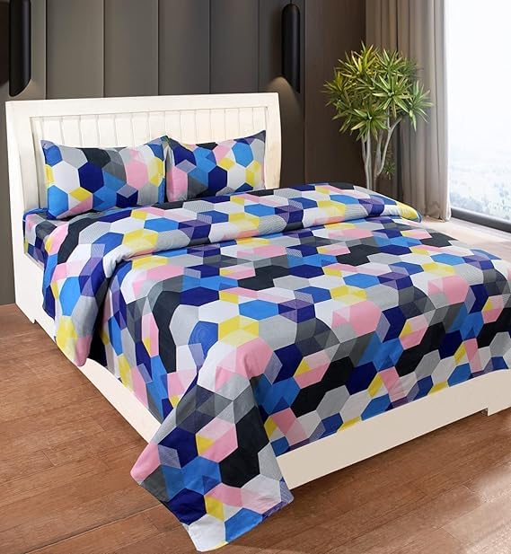 VIVAN Textiles Microfiber Double Bedsheet with 2 Pillow Covers Breathable Wrinkle Free and Soft Touch Floral Printed 85x90 Inches Blue  - Image 2