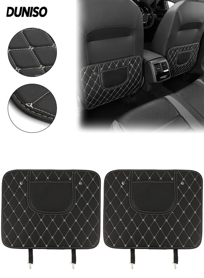 DUNISO 2 Pack Waterproof Car Kick Mats Backseat Protector ，Anti-slip Back Seat Cover  with Pockets，Leather  Accessories for Vehicles ,Easy To Clean Wear Resistant（Black) - Image 1