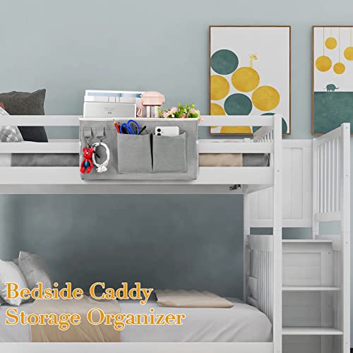 Ozzptuu Bedside Storage Caddy/Bedside Hanging Storage Bag for Headboards Bunk Beds Dorm Rooms Book Phone Magazine Holder (Grey) - Image 3