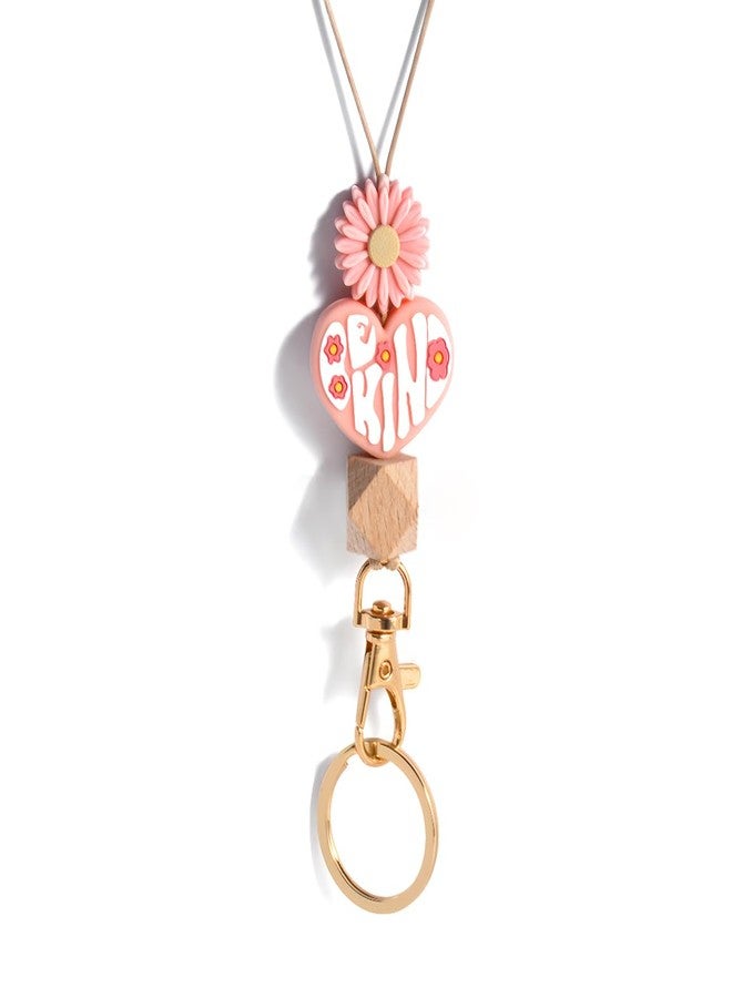 Lantintop Teacher Lanyard Silicone Breakaway Lanyard Back to School ID Badge Holder Charm Lanyard for Family Friend Colleague (Pink) - Image 1