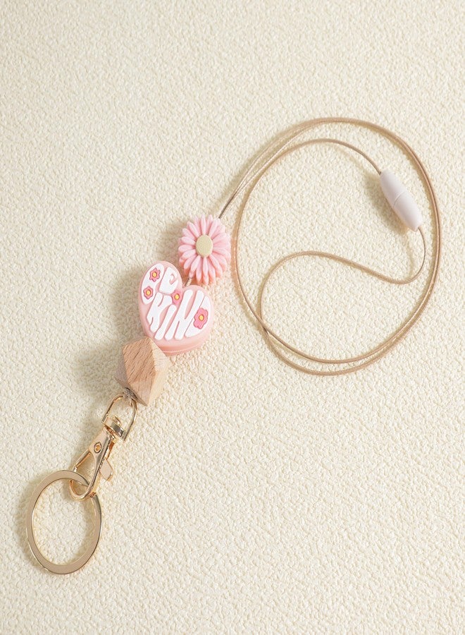 Lantintop Teacher Lanyard Silicone Breakaway Lanyard Back to School ID Badge Holder Charm Lanyard for Family Friend Colleague (Pink) - Image 3