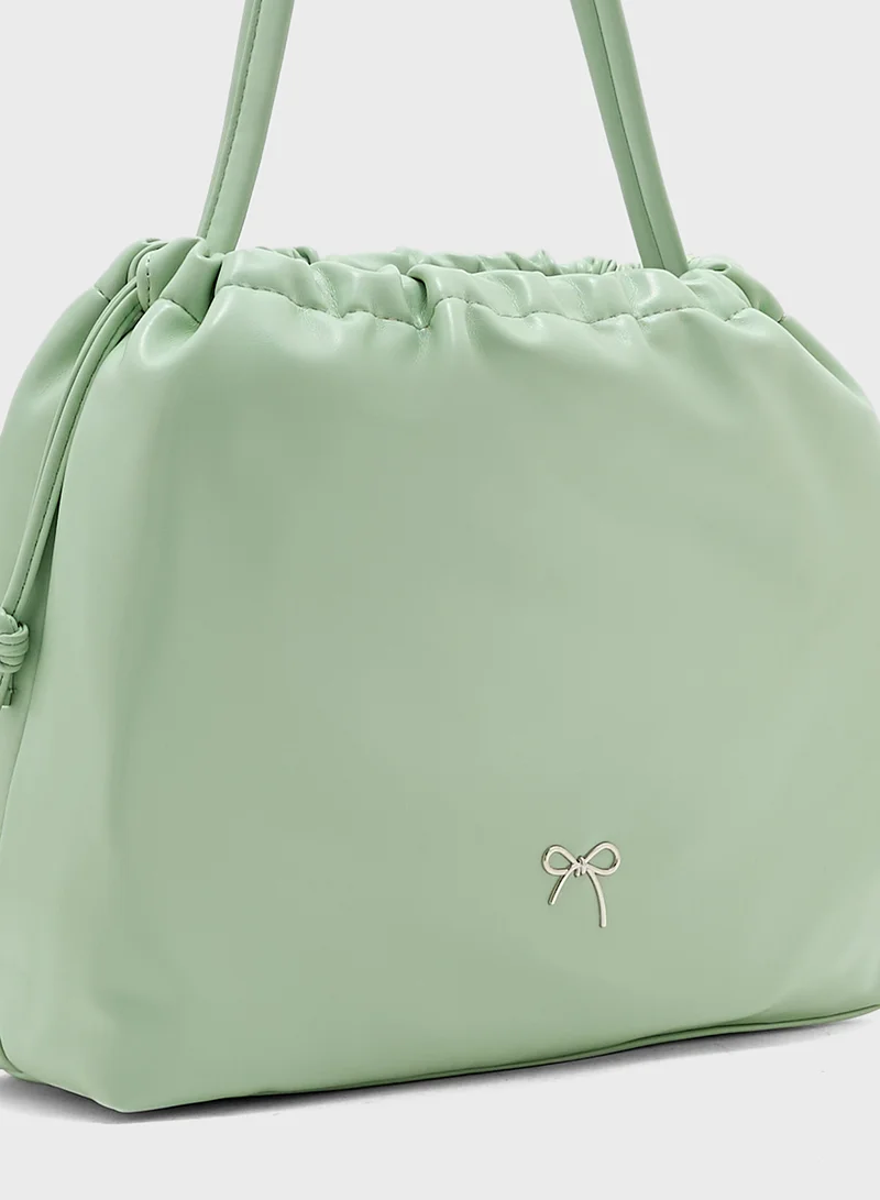 Ginger Drawstring Detail Bow Trim Shoulder Bag