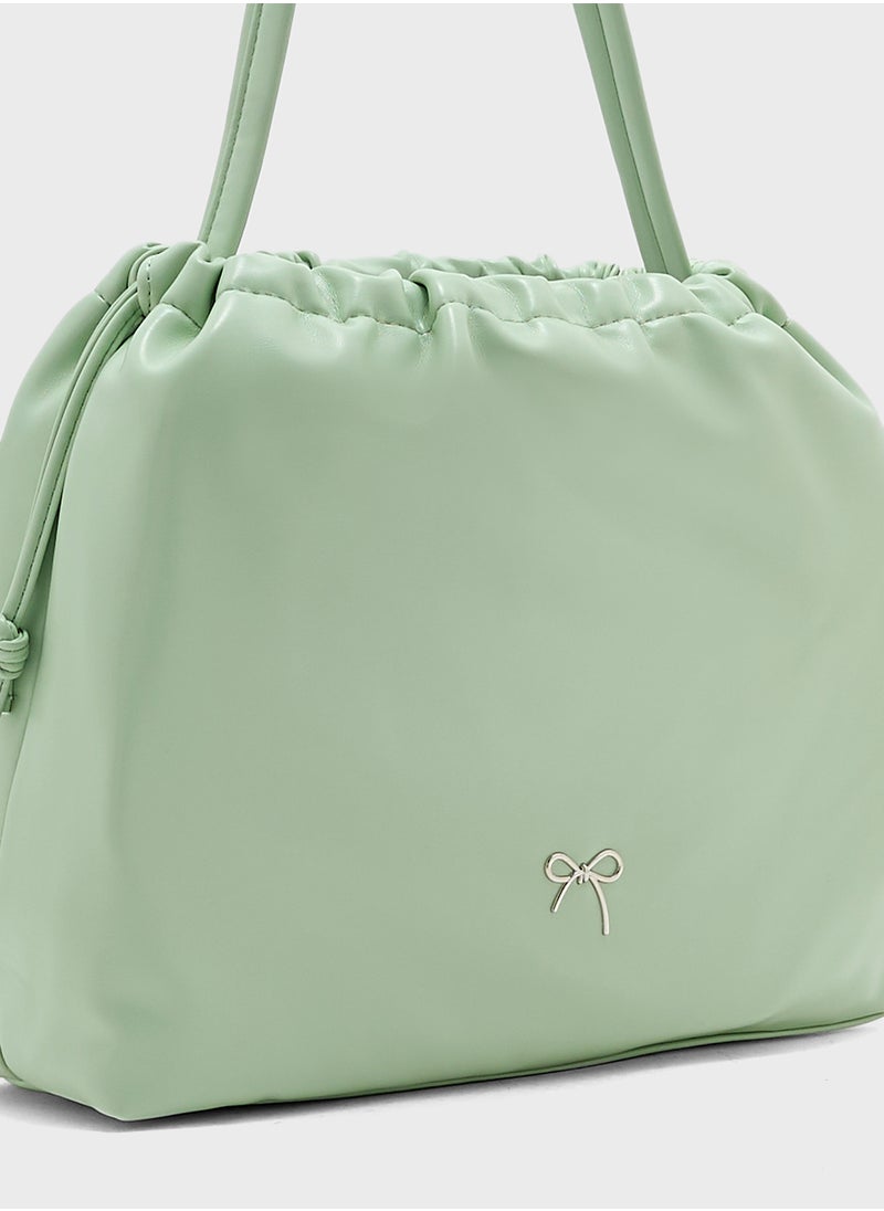 Ginger - Drawstring Detail Bow Trim Shoulder Bag - Image 1