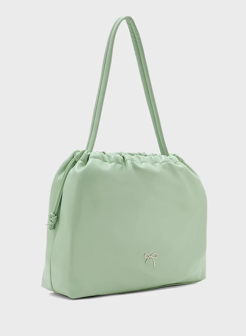 Ginger Drawstring Detail Bow Trim Shoulder Bag