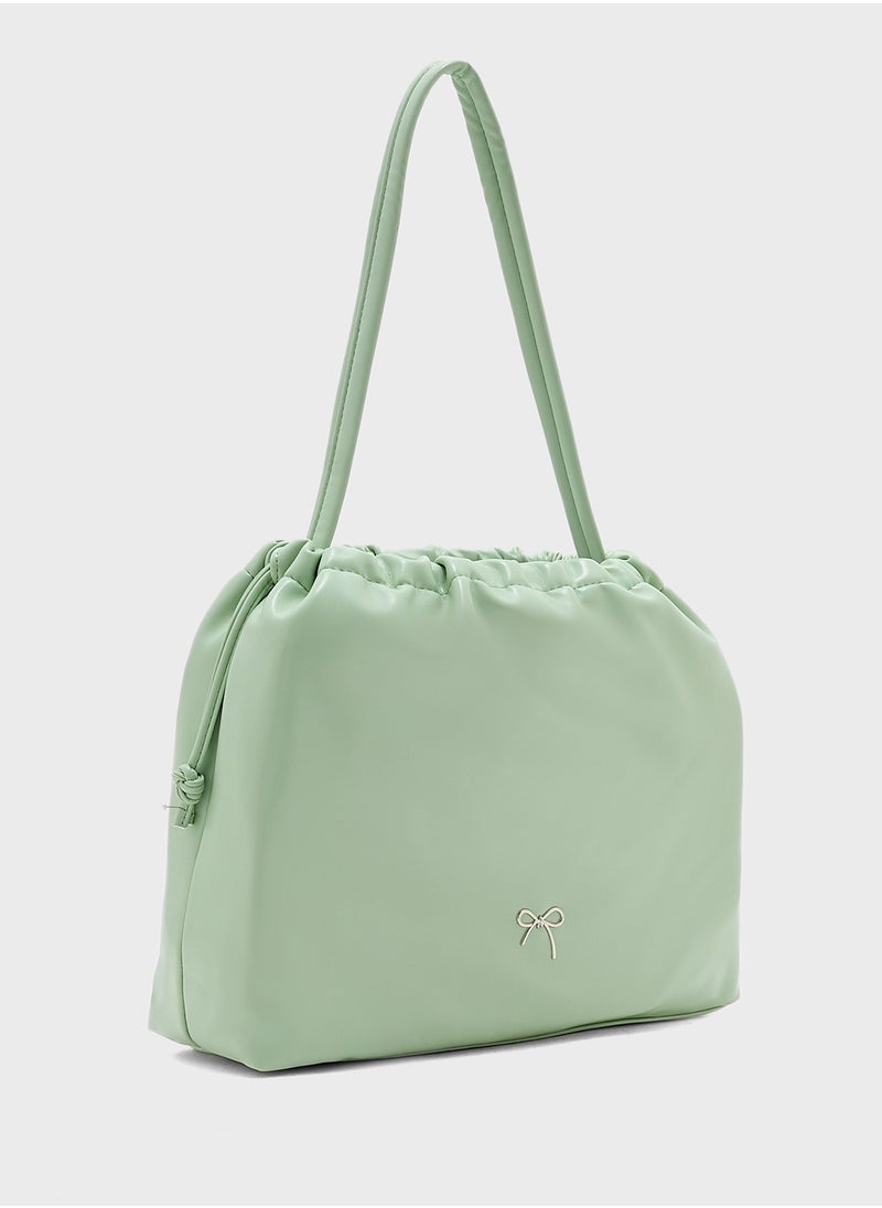 Ginger - Drawstring Detail Bow Trim Shoulder Bag - Image 1