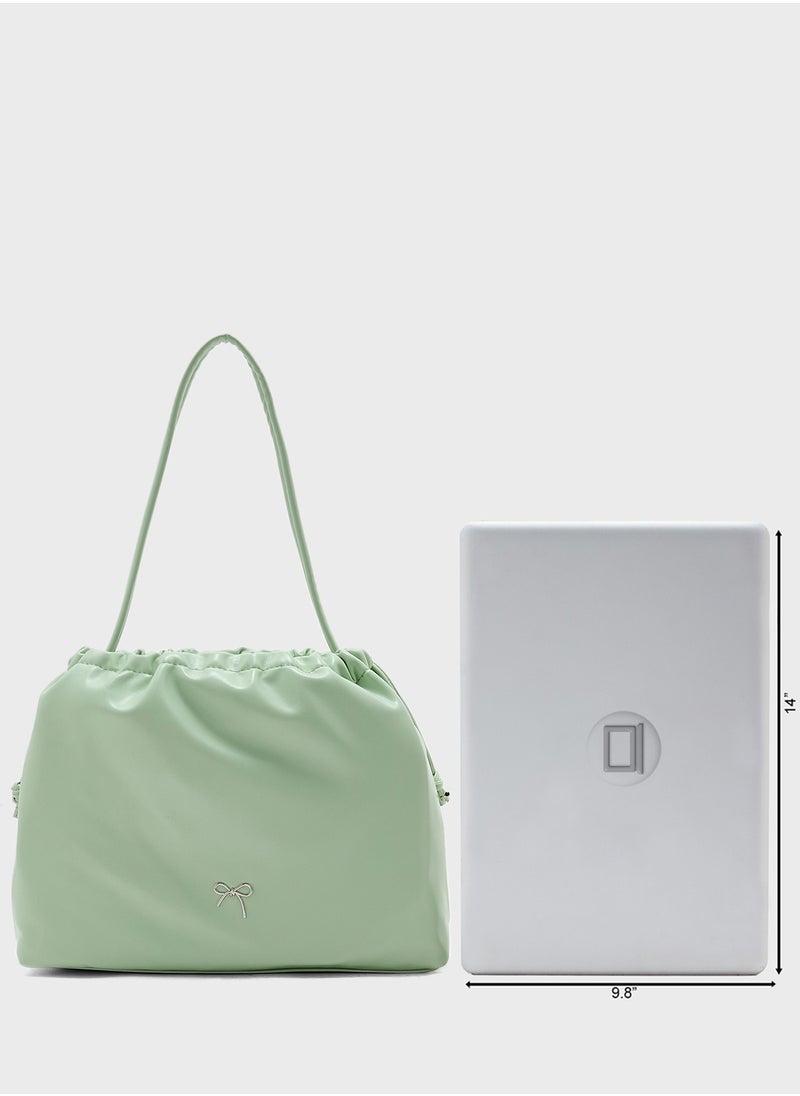 Ginger - Drawstring Detail Bow Trim Shoulder Bag - Image 1