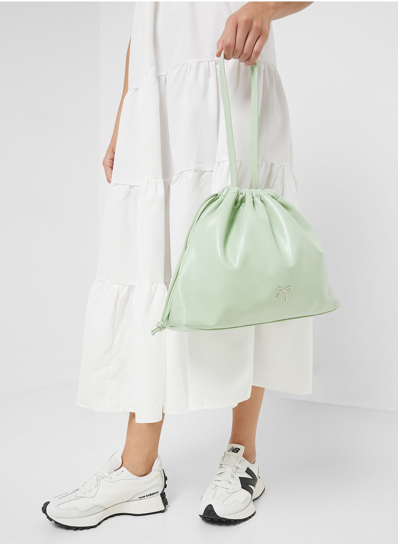 Ginger - Drawstring Detail Bow Trim Shoulder Bag - Image 1