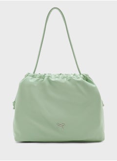 Drawstring Detail Bow Trim Shoulder Bag