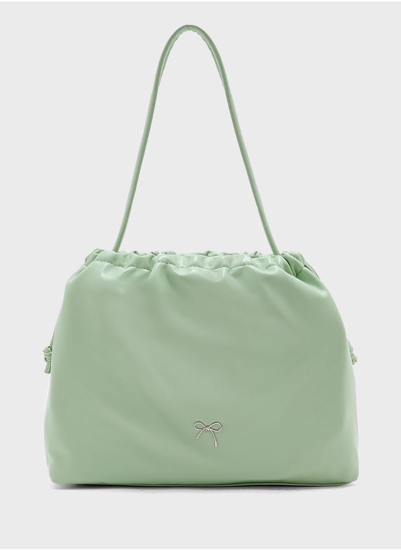 Ginger - Drawstring Detail Bow Trim Shoulder Bag - Image 1