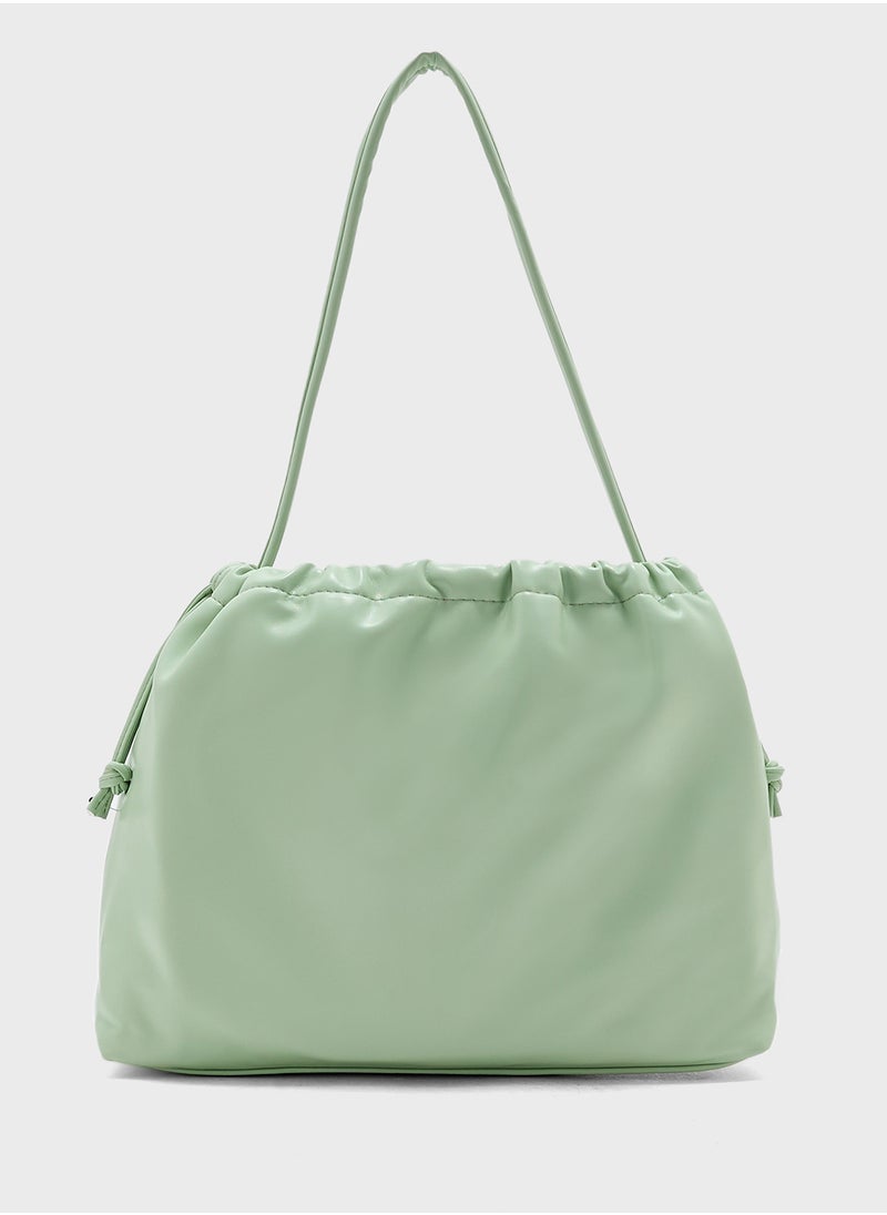 Ginger - Drawstring Detail Bow Trim Shoulder Bag - Image 1