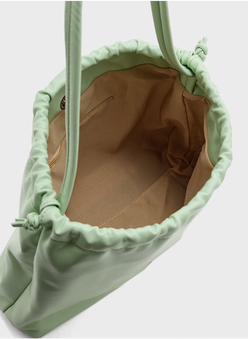 Ginger - Drawstring Detail Bow Trim Shoulder Bag - Image 1
