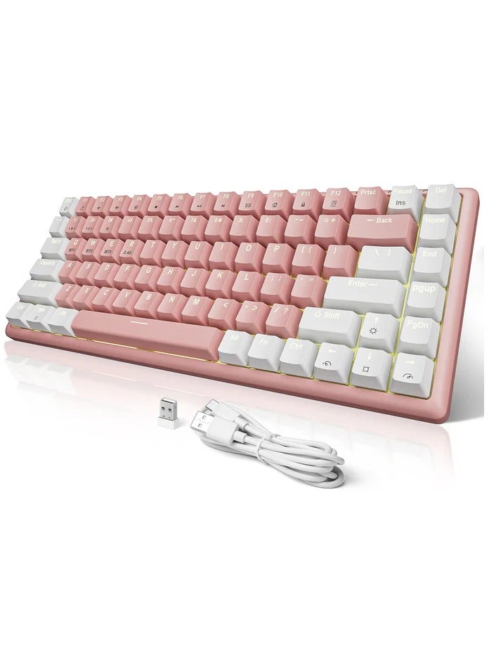 لوحة مفاتيح ميكانيكية هجينة للألعاب K201 بنسبة 80% - مفتاح بني - 3 أوضاع بلوتوث، لاسلكية وسلكية (وردي أبيض) - Image 1