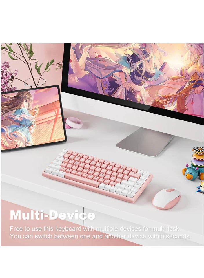 لوحة مفاتيح ميكانيكية هجينة للألعاب K201 بنسبة 80% - مفتاح بني - 3 أوضاع بلوتوث، لاسلكية وسلكية (وردي أبيض) - Image 4