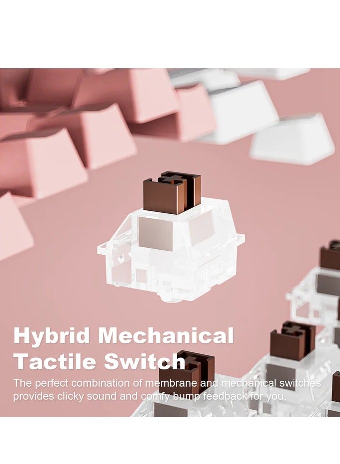 لوحة مفاتيح ميكانيكية هجينة للألعاب K201 بنسبة 80% - مفتاح بني - 3 أوضاع بلوتوث، لاسلكية وسلكية (وردي أبيض) - Image 2
