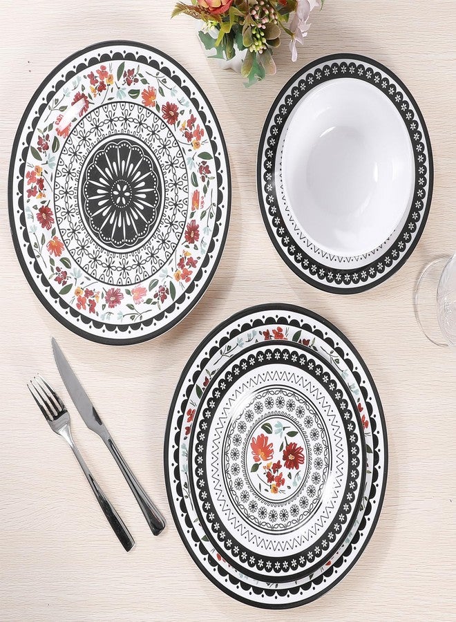 Gofunfun 12-Piece Melamine Dinnerware Sets, Unbreakable Dinnerware for Indoor and Outdoor Use, Dishwasher Safe, Lightweight Dinner Service for 4, Black and White - Image 3