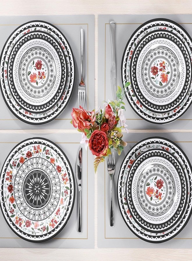 Gofunfun 12-Piece Melamine Dinnerware Sets, Unbreakable Dinnerware for Indoor and Outdoor Use, Dishwasher Safe, Lightweight Dinner Service for 4, Black and White - Image 5