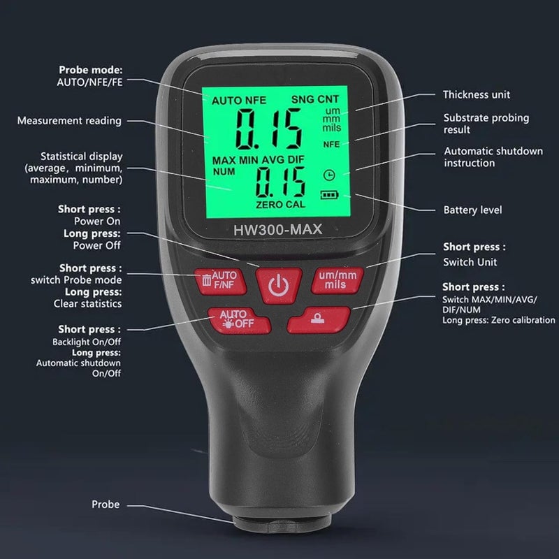 Digital Paint Thickness Gauge 0 2000UM High Accuracy Car Coating Tester Fast Measurement - Image 5