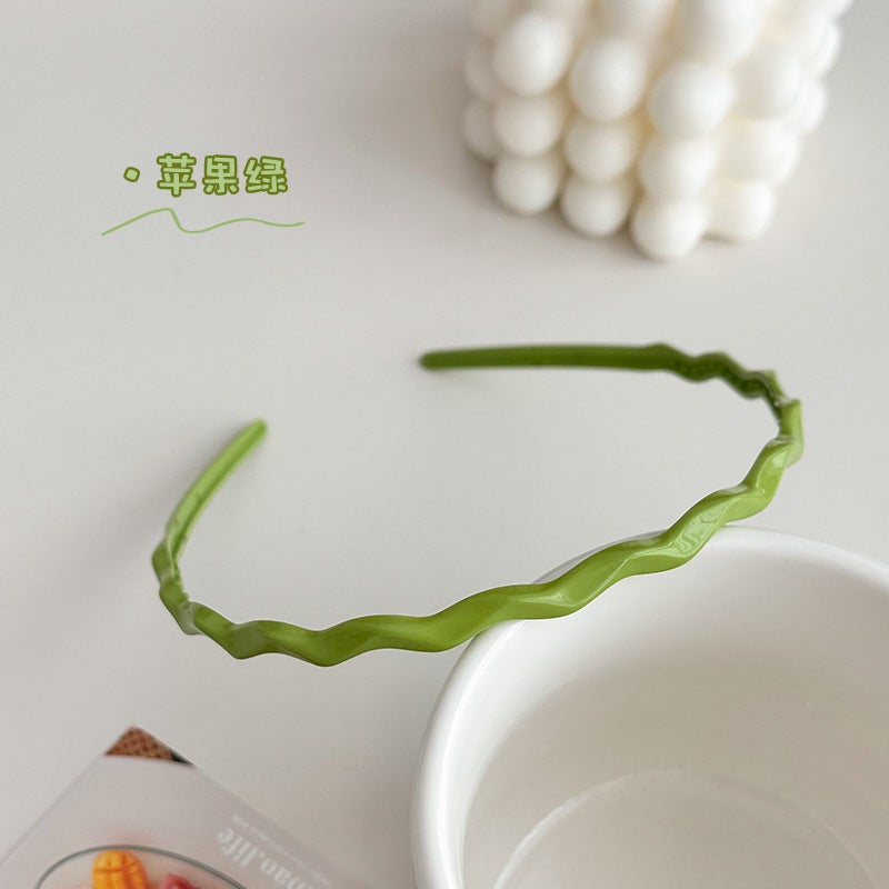 Generic Summer Candy Color Wave Hair Band Sweet Temperament Thin Head Band Out Hair Card Girls Heart Sweet Hair Accessories New apple green
