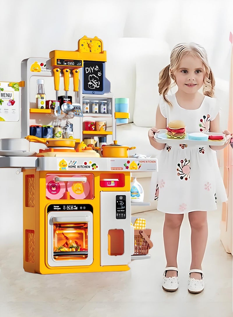Kitchen Playset, 38Pcs Play Kitchen Toy with Realistic Lights Steam & Sounds, Mini Kitchen Set with Cooking Stove Sink Food, Pretend Play Food Toys, Separable Pretend Kitchen Toys,  Imitated Cooking Playset for Boys and Girls, 80CM  - Image 3
