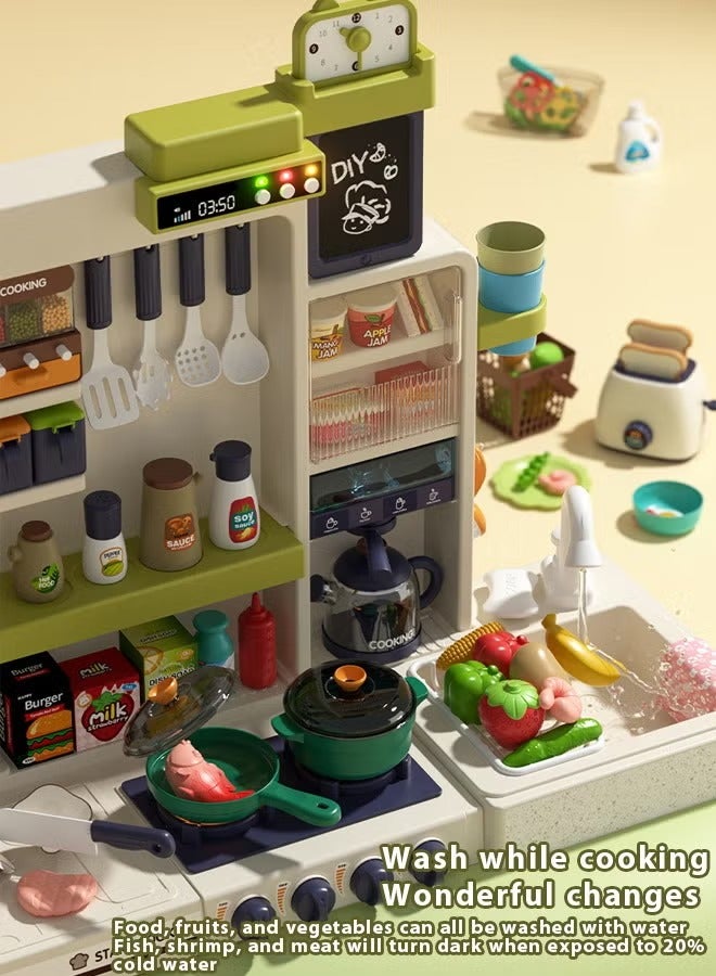 Kitchen Playset, 38Pcs Play Kitchen Toy with Realistic Lights Steam & Sounds, Mini Kitchen Set with Cooking Stove Sink Food, Pretend Play Food Toys, Separable Pretend Kitchen Toys,  Imitated Cooking Playset for Boys and Girls, 80CM  - Image 5