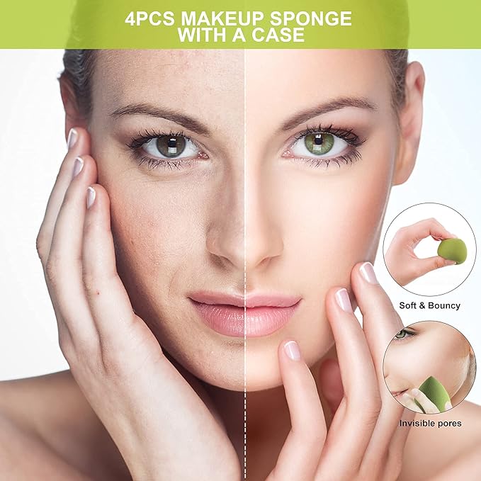 DUAIU 4 Pack Beauty Blender Foundation Sponges Set 4 Color Latex Free with 1 Sponge Holder Case for Liquid Foundation Powder Sunscreen and Cream - Image 5