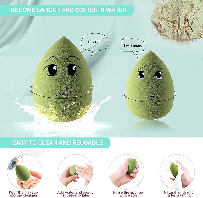 DUAIU 4 Pack Beauty Blender Foundation Sponges Set 4 Color Latex Free with 1 Sponge Holder Case for Liquid Foundation Powder Sunscreen and Cream - Image 4