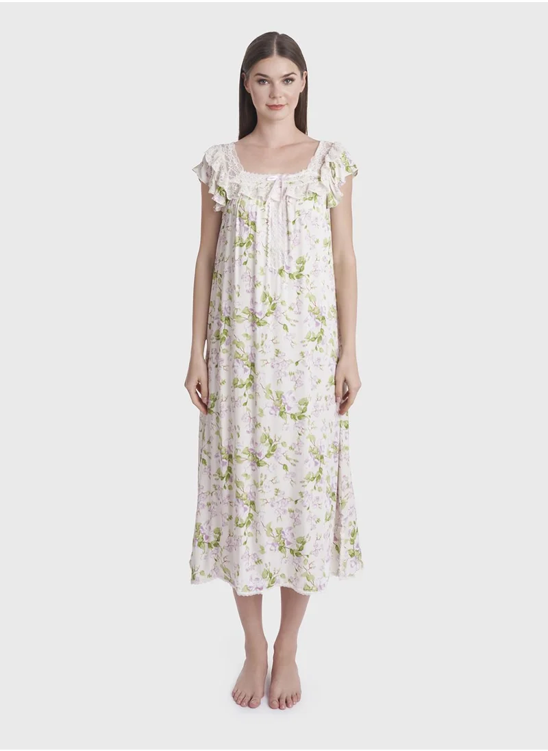 كشخة Floral Print Viscose Mini Nightwear Dress