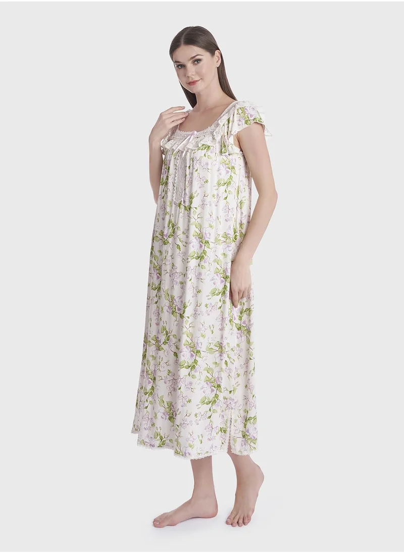كشخة Floral Print Viscose Mini Nightwear Dress