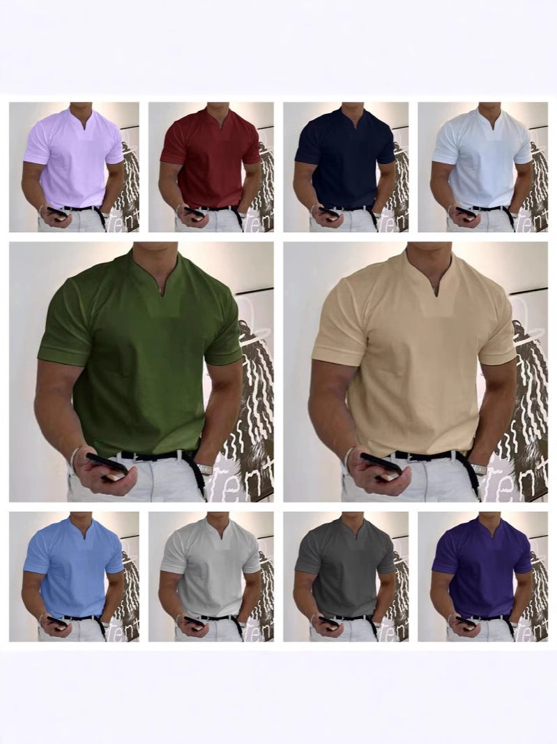 Men'S Clothing Muscular Men'S Fitness Export Short-Sleeved Loose Sports T-Shirt V-Neck Pullover Pure Cotton Top