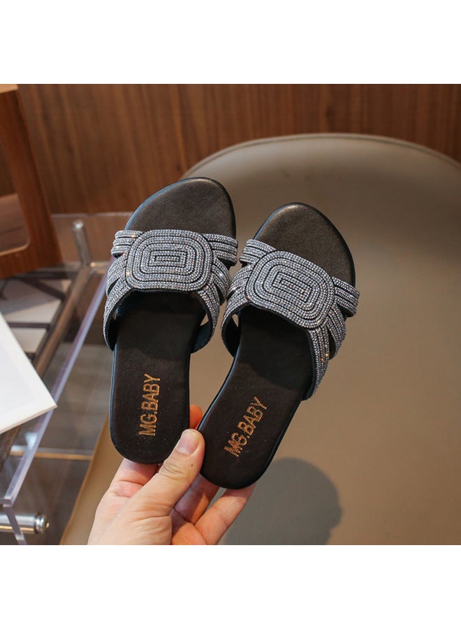 Children's Slippers Little Princess Girls  New Rhinestone Sandals For Older Kids Korean Style Summer Soft-soled Indoor Kids' Shoes
