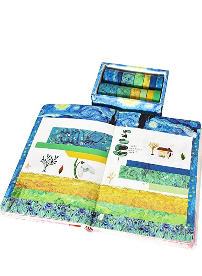Van Gogh Starry Night, DIY Crafts, Washi Tape Set of 12 Rolls, Decorative Green Leaves Floral Blue Yellow Washi Masking Tape Sets for Craft, Kids, Scrapbook, Diary, DIY, Gift Wrapping