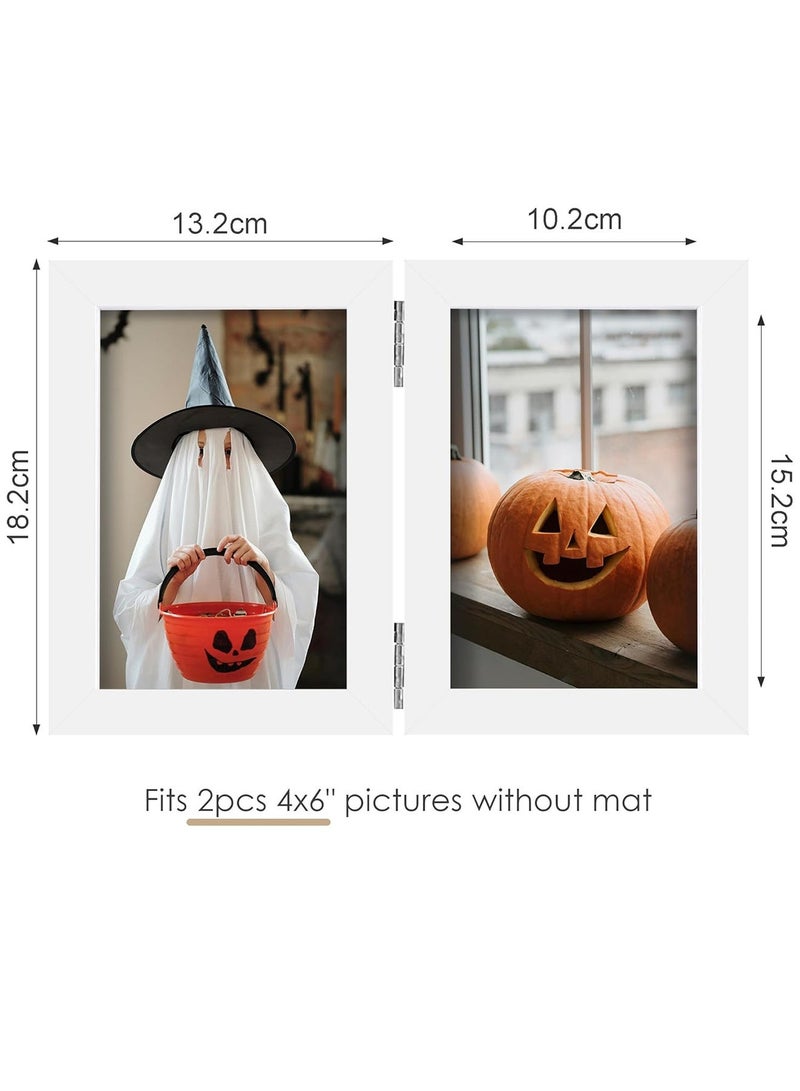 GOOGO Double Photo Frame 6x4, Hinged Folding Picture Frames 4x6 for Tabletop Display, White - Image 2