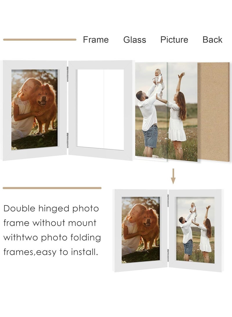 GOOGO Double Photo Frame 6x4, Hinged Folding Picture Frames 4x6 for Tabletop Display, White - Image 3