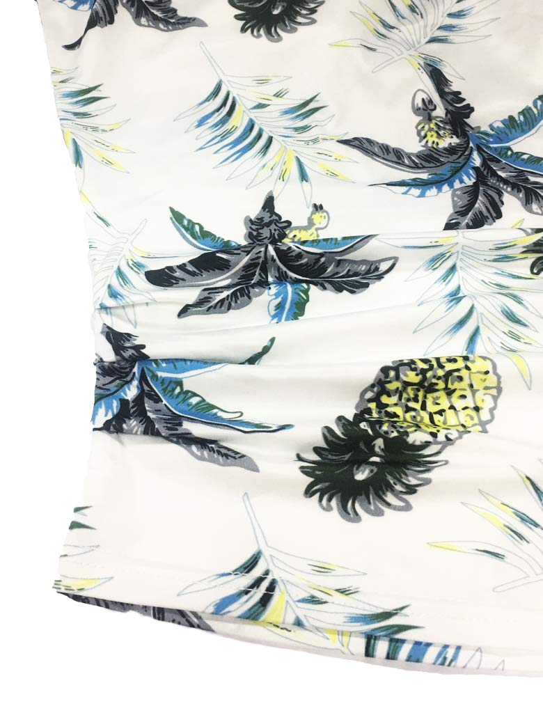 Miselon Women Cold Shoulder O-Neck Short Sleeve Sexy Loose Fit Summer Shirt Blouse Tops (L, White Pineapple) - Image 3