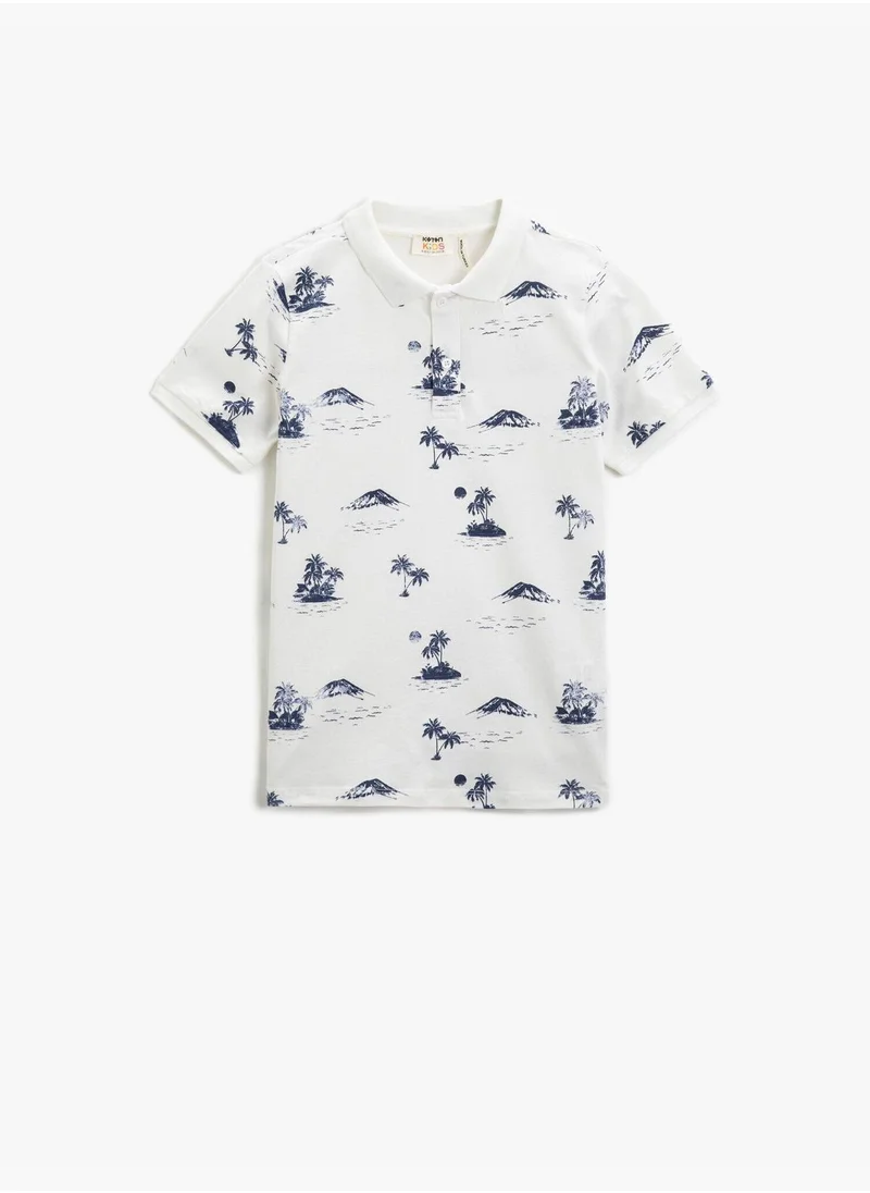 KOTON Nature Printed Polo T-Shirt Short Sleeve Cotton