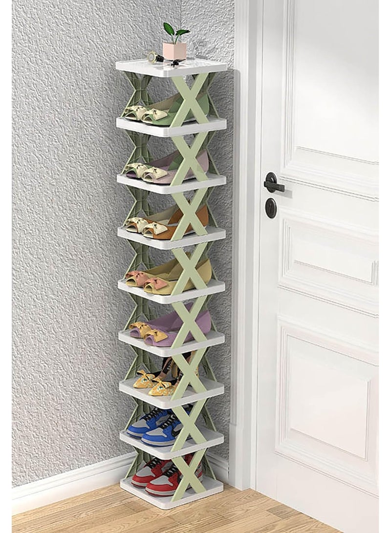 رف أحذية رأسي مكون من 9 طبقات، منظم تخزين أحذية قابل للطي وموفر للمساحة للمدخل والخزانة وغرفة النوم - خفيف الوزن، ومستقر، وصديق للبيئة، وتصميم قابل للتكديس بحرية للمساحات الصغيرة - Image 1
