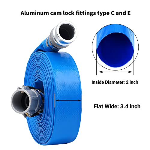 Geowaky 2" x 100ft PVC Lay Flat Discharge Hose With Aluminum Camlock C & E Fittings, Cam Lock Fitting Type F included, Heavy Duty Reinforced Pump Backwash Hose Assembly - Image 2
