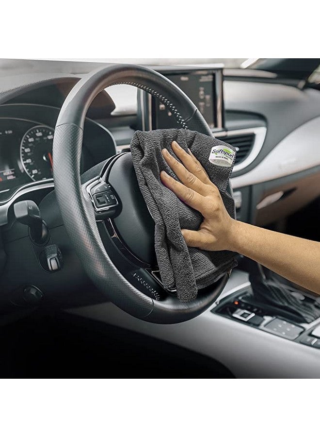 SOFTSPUN Microfiber Basic Cleaning Cloths 4 pcs 40x40 cms 280 GSM Grey! Thick Lint & Streak-Free Multipurpose Cloths - Automotive Microfibre Towels for Car Bike Cleaning Polishing Washing & Detailing. - Image 2
