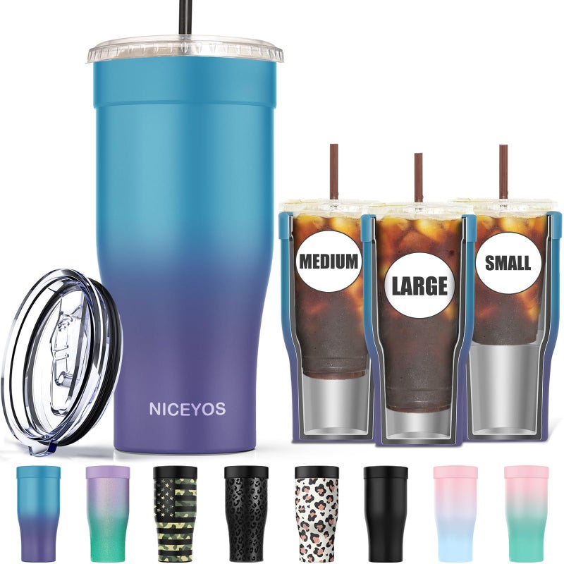 Niceyos Universal Iced Coffee Sleeve Upgraded Double Wall Reusable Stainless Steel Holder Sleeves Insulator for Cold Drinks Fits Starbucks Dunkin Donuts McDonalds Small Medium Large Cup Blue Purple - Image 2