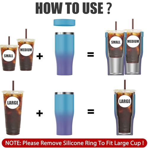Niceyos Universal Iced Coffee Sleeve Upgraded Double Wall Reusable Stainless Steel Holder Sleeves Insulator for Cold Drinks Fits Starbucks Dunkin Donuts McDonalds Small Medium Large Cup Blue Purple - Image 3