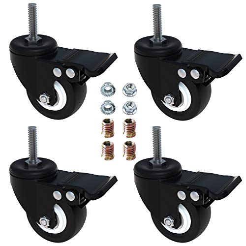 AAGUT 4 Pack 2" Swivel Stem Casters with Brake Lock M8x25mm Stem Caster Heavy Duty PU Rubber Castors, Nuts Included - Image 1