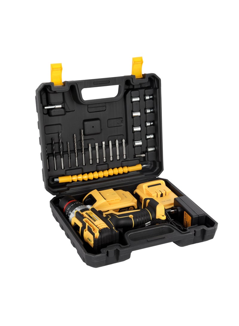 Epsilon Epsilon 21V Cordless Impact with Hammer Drill- EPSCD1653/ Dual-Speed Motor, 0-700 RPM / 0-1800 RPM, Perfect for Home and Business/ Comfortable Grip, Ergonomic Design, Includes 24 Accessories/ Black and Yellow  - Image 1