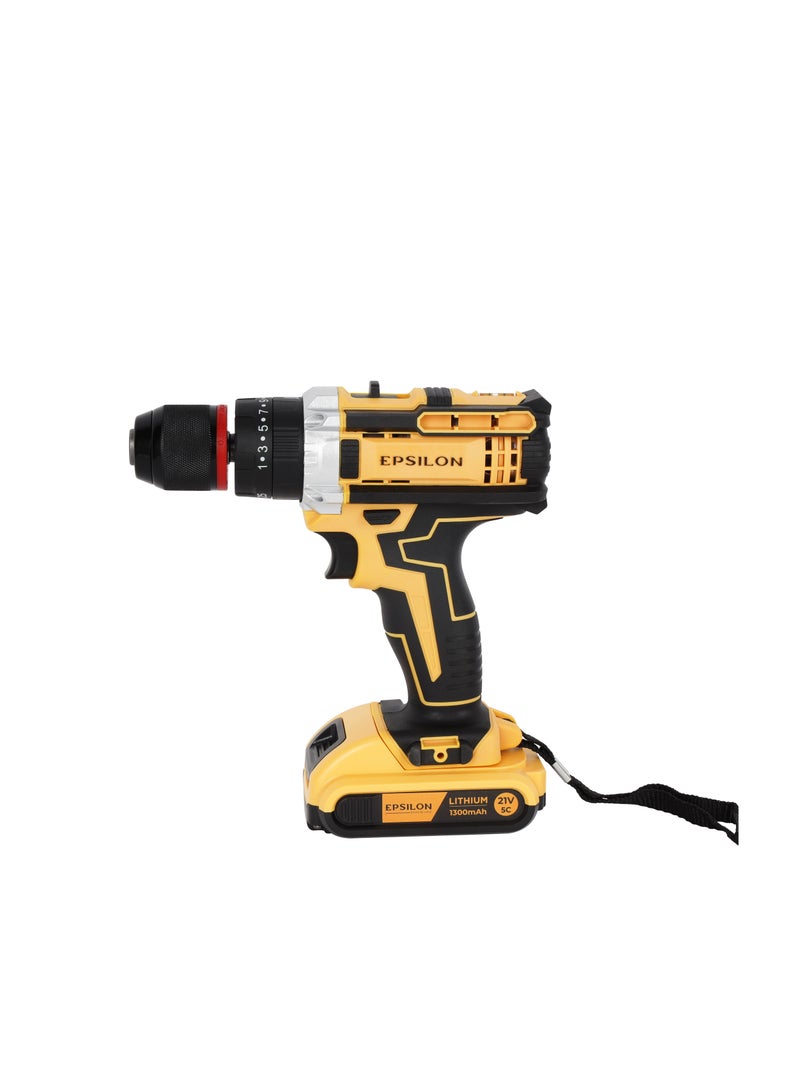 Epsilon Epsilon 21V Cordless Impact with Hammer Drill- EPSCD1653/ Dual-Speed Motor, 0-700 RPM / 0-1800 RPM, Perfect for Home and Business/ Comfortable Grip, Ergonomic Design, Includes 24 Accessories/ Black and Yellow  - Image 4