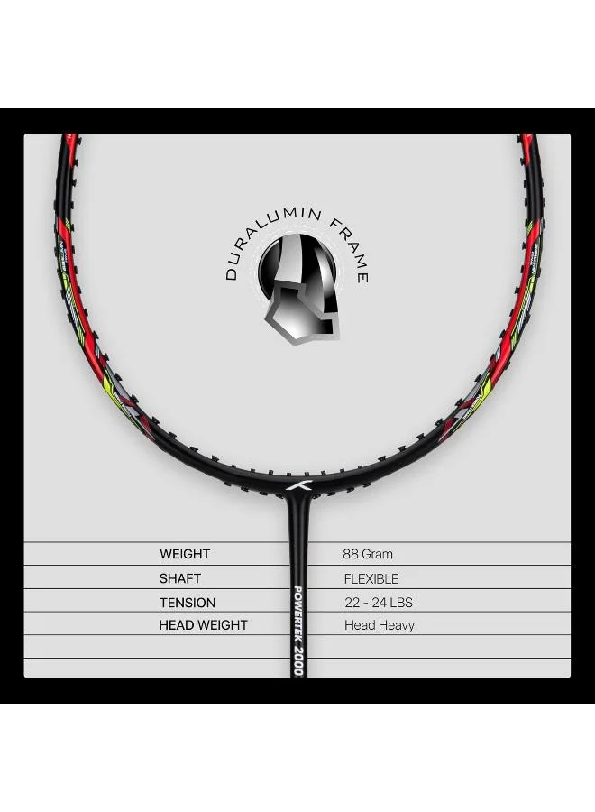 Hundred  Hundred Powertek 2000 Pro Graphite Strung Badminton Racket With Full Racket Cover  | Best Price UAE