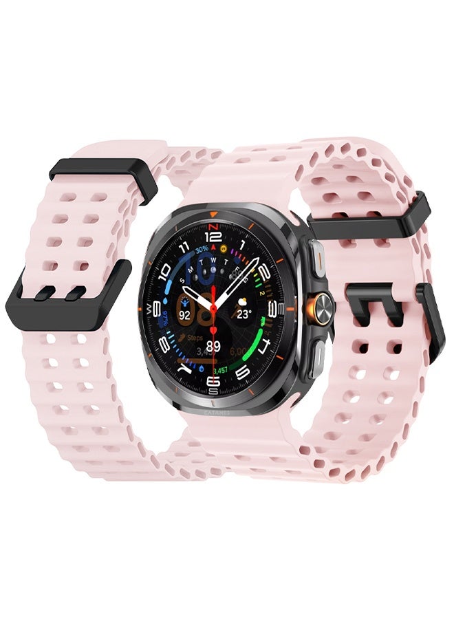 CATANES Strap Silicone Replacement for Samsung Galaxy Watch 8 Ultra Band 47mm, Rugged Soft Ocean Silicone Sport Accessory Fit for Samsung Galaxy Watch Ultra Band Dual Row Hole - Pink - Image 1
