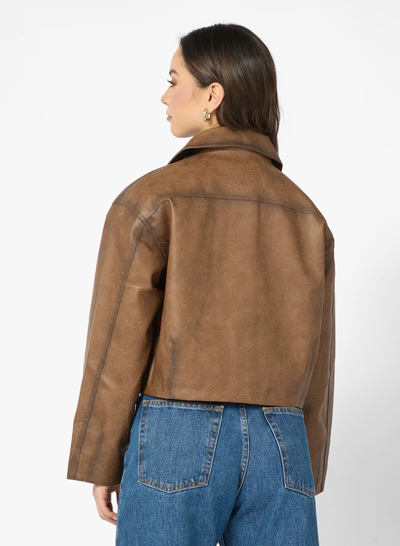 Ginger PU Leather Jacket