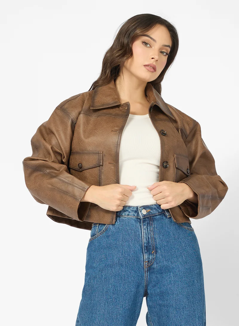 Ginger PU Leather Jacket
