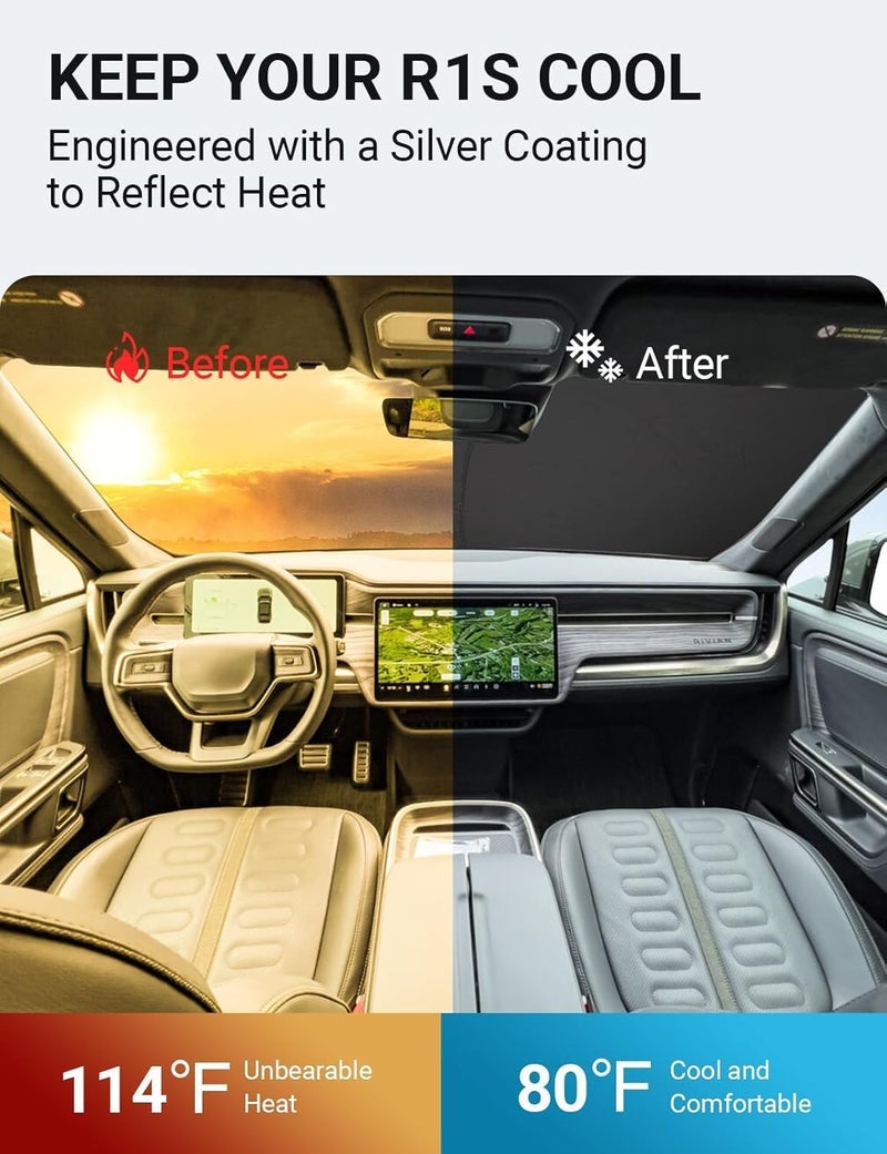 Proadsy 2025 Upgrade Windshield Sun Shade Custom Fit Rivian R1S 2022-2025 4-Layer Foldable Front Sunshade Protector Sun Visor Blocks UV Rays Keep Car Cooler - Image 1
