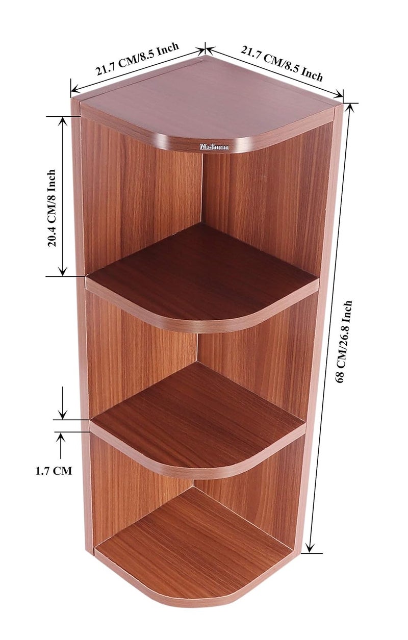 Madhuran Engineered Wooden Wall Mounted Corner Shelf Unit Tier 4 Teak Living Room Bathroom Kitchen Bedroom - Image 2