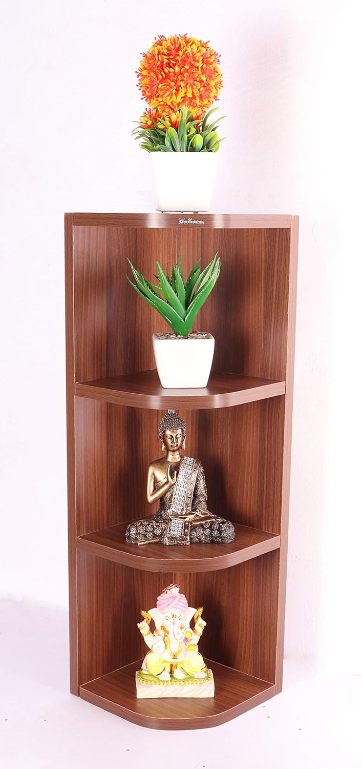 Madhuran Engineered Wooden Wall Mounted Corner Shelf Unit Tier 4 Teak Living Room Bathroom Kitchen Bedroom - Image 1